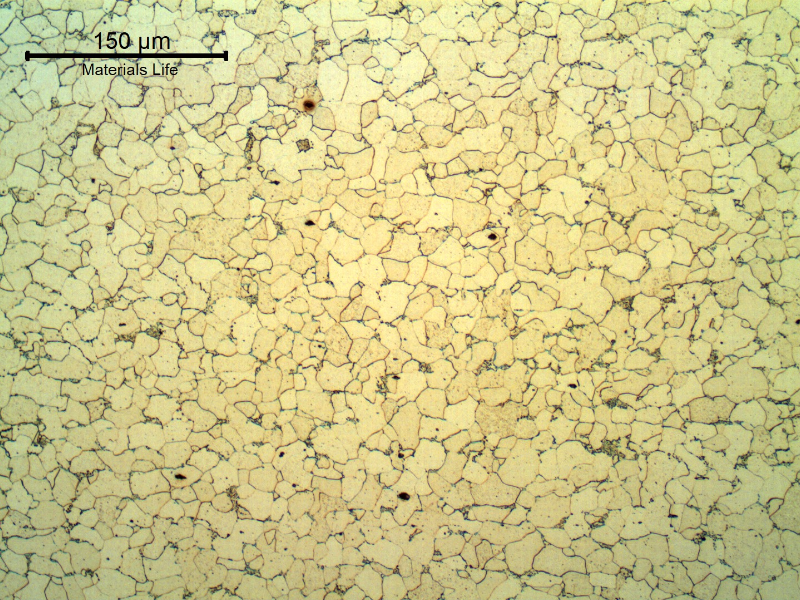 Micrography of a longitudinal section of the tube, at the cracked region, in the center of the thickness,  showing an evolution of the perlitic structure into carbides.