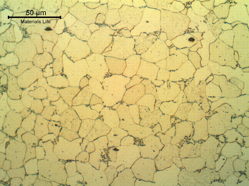 Micrographic detail of a longitudinal section of the tube, at the cracked region, in the center of the thickness. The pearlitic structure was already degratated into globular carbides.