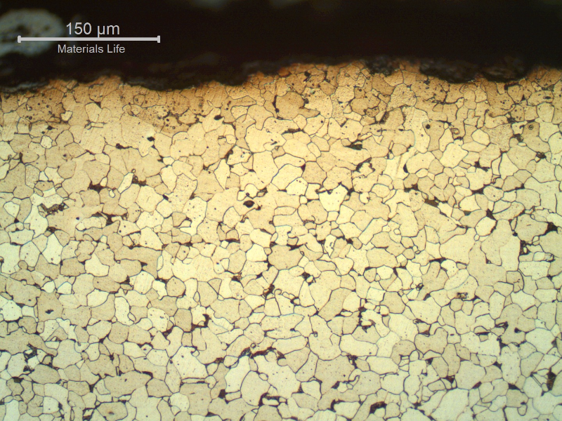 Micrography of the longitudinal section of the tube, close to OD, showing no damage in a section about 200mm far from the cracked region.
