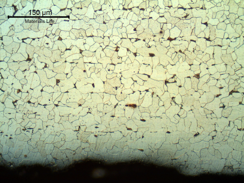 Micrography of the longitudinal section of the tube, close to ID, showing no damage in a section about 200mm far from the cracked region.