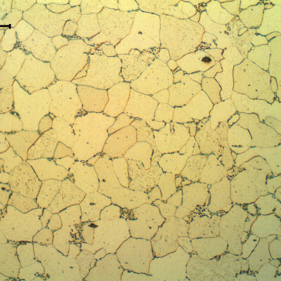 Micrographic detail of a longitudinal section of the tube, at the cracked region, in the center of the thickness. The pearlitic structure was already degratated into globular carbides.