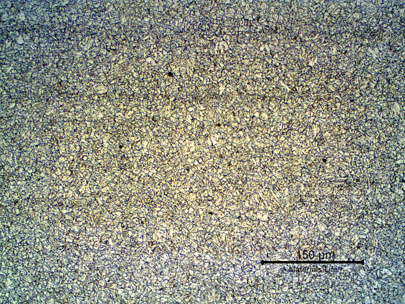 Micrography of a longitudinal section of the tube in the center of the thickness, showing a ferritic-bainitic structure of this CrMoV steel.