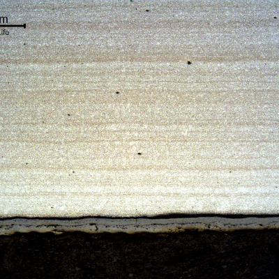 Micrography of the longitudinal section of the tube, close to the internal surface. A thick scale is evident, but no microstructural changes compared to the center of the tube.