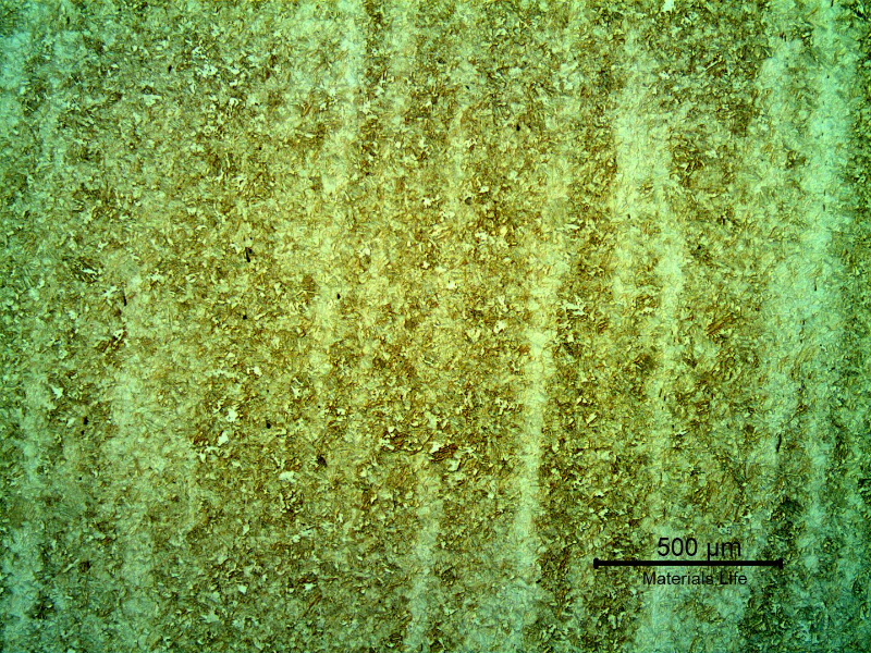 Shaft microstructure in the longitudinal section, showing aligned segregations typical of the material forming.