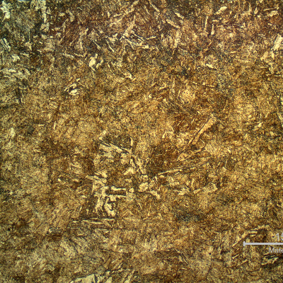 Micrography of the pin close to the interface with the spray and fuse layer. Transverse section.
The fuse is conducted in high temperature and the pin was quenched and tempered after the thermal spray deposition and fuse by flame (in this case the melting of the applied layer was conducted by a oxifuel flame.
