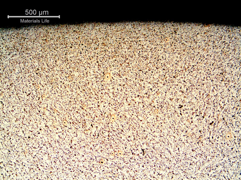 Micrography of a transverse section of the pipe, close to the external surface (OD). 
Refined structure. Ferrite and pearlite.