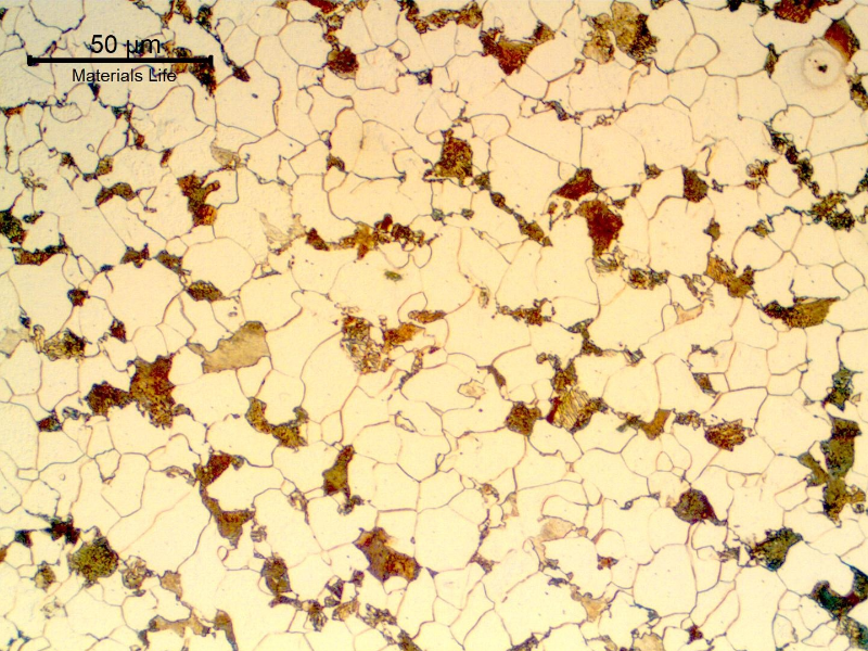 Micrography of a transverse section of the pipe, close to the external surface (OD). 
Refined structure.  Ferrite and pearlite.  The structure is not uniform.  There is a large variation in the ferritic grain size.