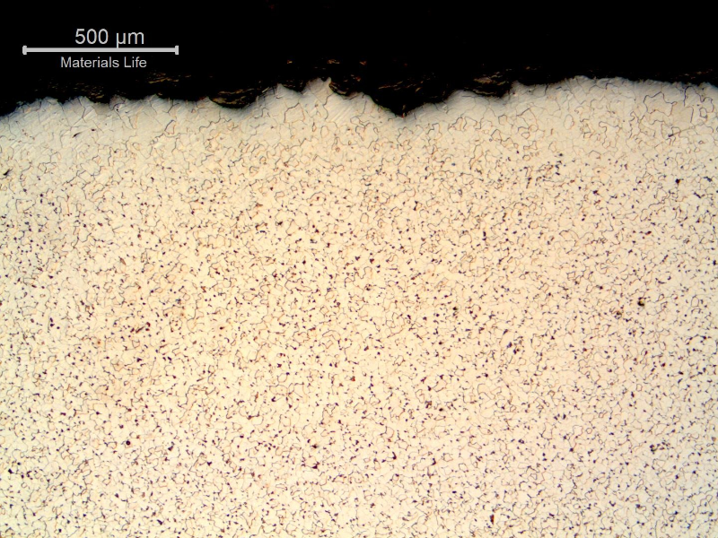 Micrography of a transverse section of the pipe, close to the external surface (OD). The pipe presented a predominatly ferritic structure.