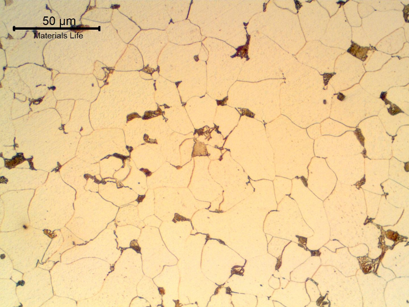 Micrography of a transverse section of the pipe, close to the internal surface (ID). The pipe presented a predominatly ferritic structure.