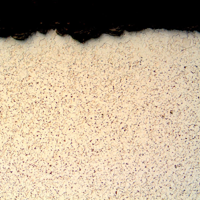 Micrography of a transverse section of the pipe, close to the external surface (OD). The pipe presented a predominatly ferritic structure.