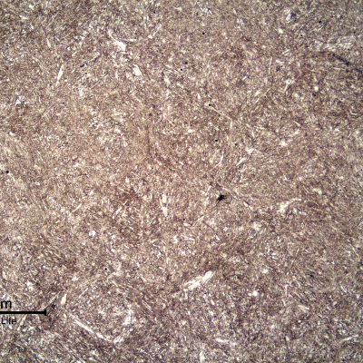 Micrography of a longitudinal section of a 4 mm diameter wire, in the center of the autogenously welded joint, presenting a tempered martensitic structure.