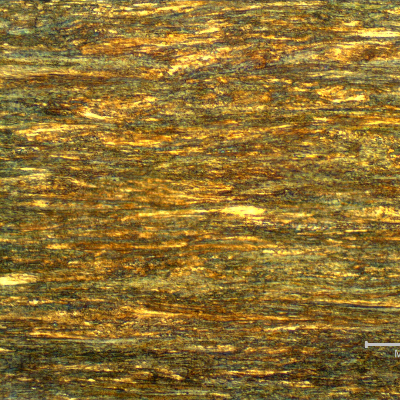 Micrographic detail of a longitudinal section of the internal strand wire, 2.6 mm diameter, in the center of the thickness, showing a strain hardened pearlitic structure.