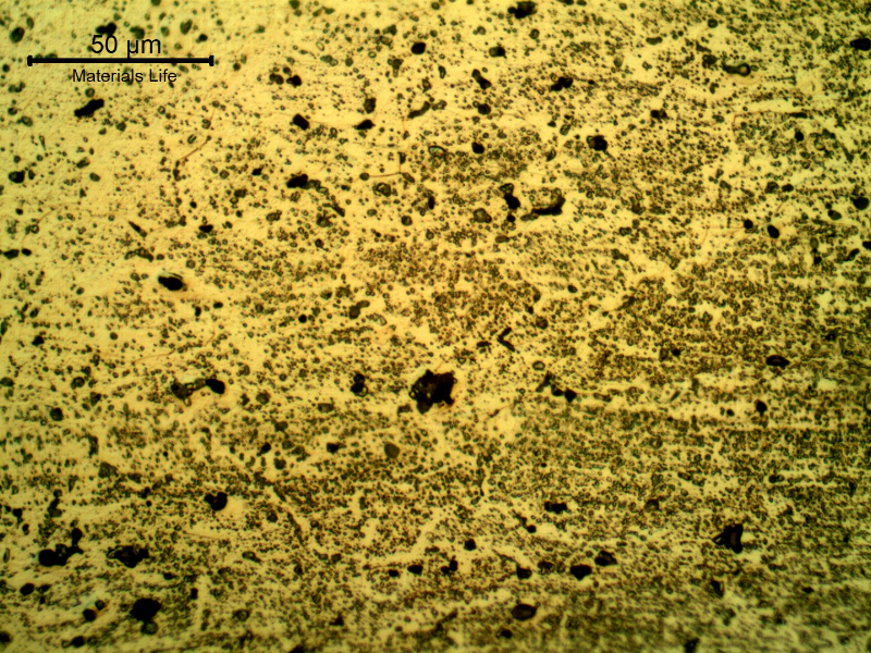 Micrographic detail of the welded joint at the heat affected zone of the flat position, in the last bead (face). Longitudinal section of the plate, transverse to the welded joint.