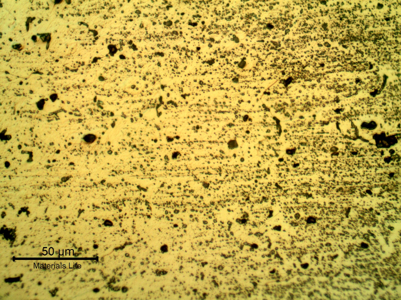 Micrographic detail of the welded joint at the heat affected zone of the flat position, in the root.  Longitudinal section of the plate, transverse to the welded joint.