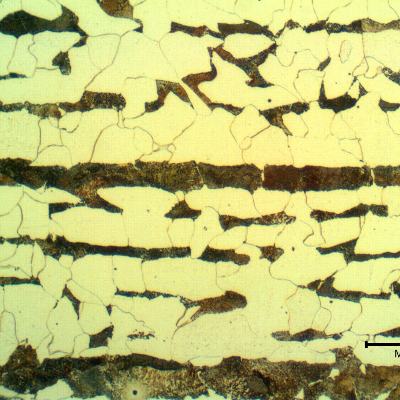 Micrographic detail of the ferritic pearlitic structure of the plate in the longitudinal section.