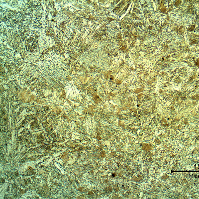Micrography of the tube HAZ in a region of (austenitic) grain coarse, presenting a bainitic structure.