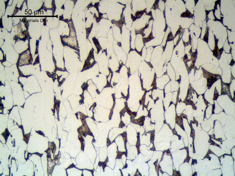 Micrographic detail of the ferritic pearlitic structure, with grains sligthly elongated.