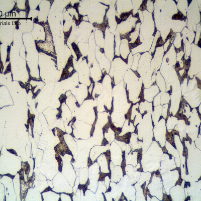 Micrographic detail of the ferritic pearlitic structure, with grains sligthly elongated.