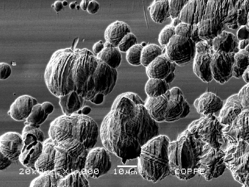 Nitronic 60 cylinder. Scanning electron microscopy image of a corroded region at the external surface of the cylinder, that is austenitic.  The image shows the localized corroded regions in form of pits.