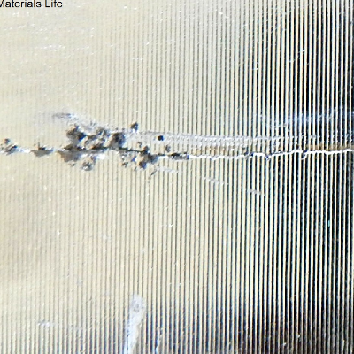 Macroscopic aspect of the crack after cleaning the ring surface. Transverse cracks were identified associated to pitting corrosion.