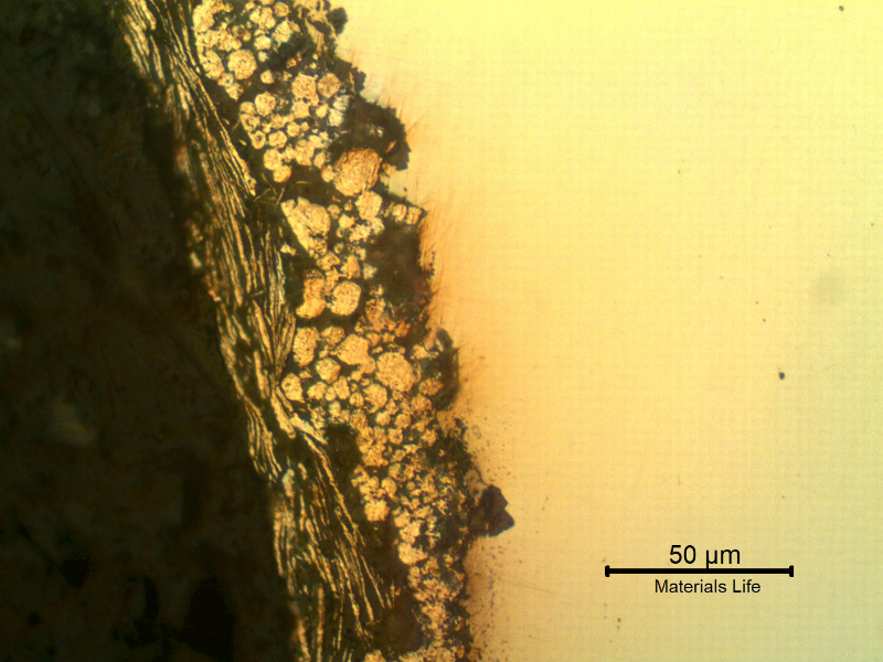 Micrographic detail of the zinc flakes coating layer in the "as polished" condition of a longitudinal section of the bolt.