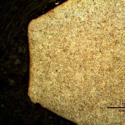 Micrographic detail of the thread top, showing that the thread was machined.
