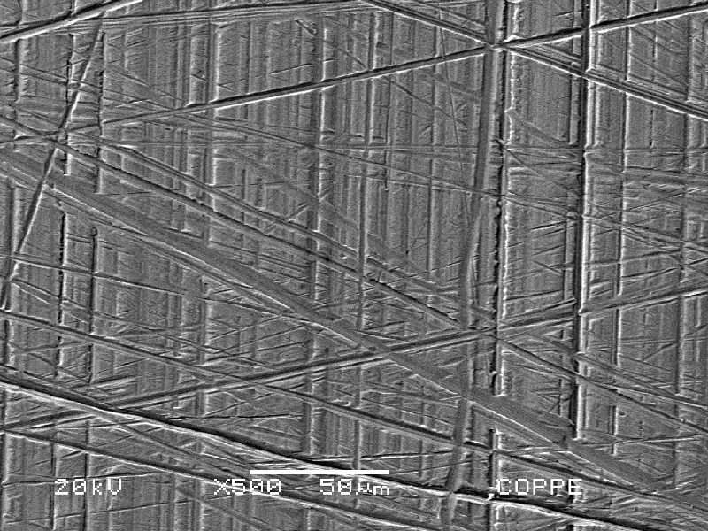 Scanning electron microscopy image of the chromium plated surface in a position where the cylinder was not damaged, showing the surface finishing.