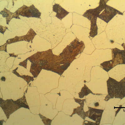 Micrographic detail of the ferritic-pearlitic structure of the cylinder steel substrate.