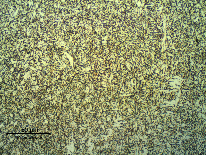 Micrographic detail of the weld metal at the face of the joint showing the acicular ferrite structure. The hardness level in this region is about 250HV10.