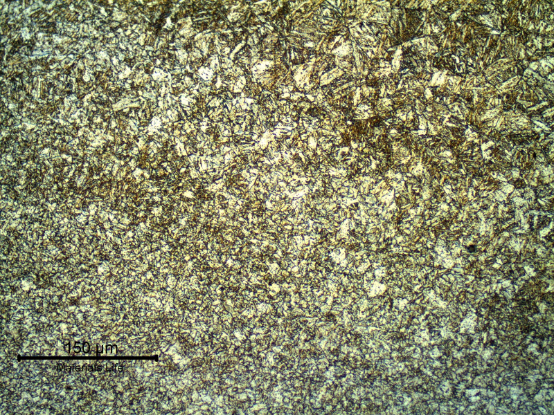 Micrography of the heat affected zone at the face of the joint, close to the fusion line. The hardness level at the HAZ was 248 HV10.