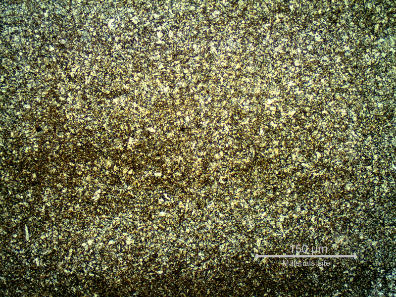 Micrography of the heat affected zone at the root of the joint, submitted to several welding reheating cycles. The structure is still martensitic but presented a refined previous austenite structure.