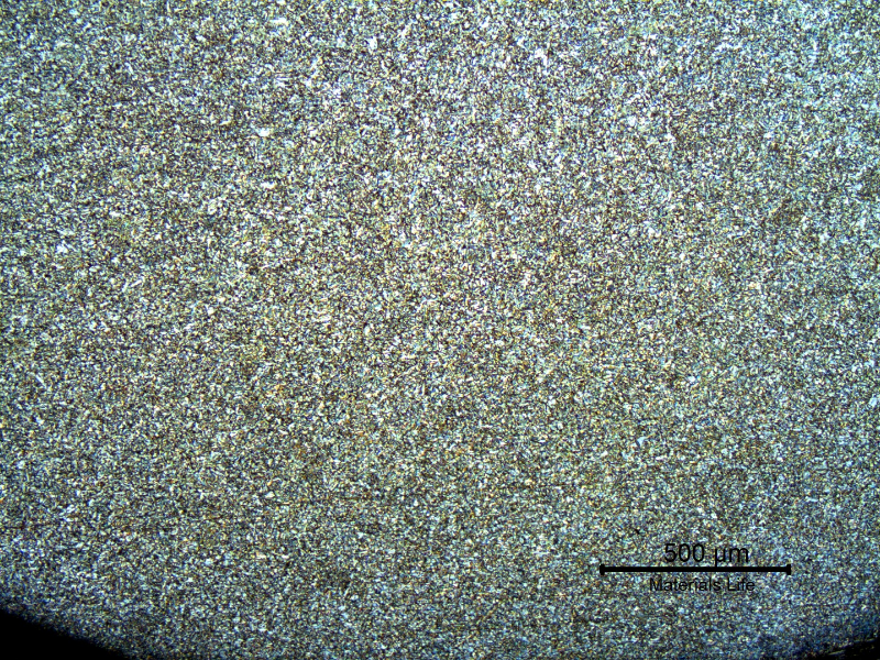 Micrography of the weld metal at the root of the joint. It is possible to see only reheated regions of primary ferritic structure.  The average hardness level of this region is 231HV10.