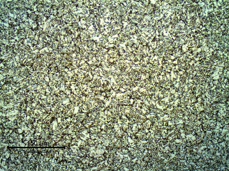 Micrography of the weld metal at the root of the joint showing the equiaxial ferritic structure.