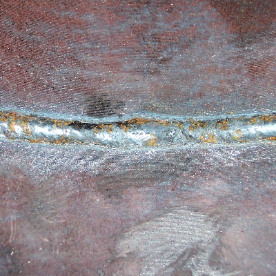 Aspect of the internal surface of the tube, presenting the aspect of the root, after welding and heat treatment.