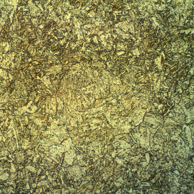 Micrographic detail of the base metal structure, quenched and tempered martensite. The base metal adopted in the test coupon presented a hardness level of 217HB (Brinell hardness of the certificate) and after the PWHT cycle the measured base metal hardness is 224 HV10.