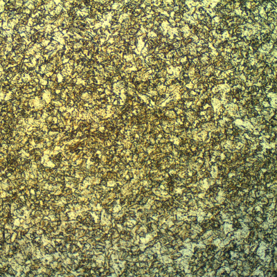 Micrographic detail of the heat affected zone at the root of the joint, submitted to several welding reheating cycles.   The structure is martensitic with a refined previous austenite structure.
