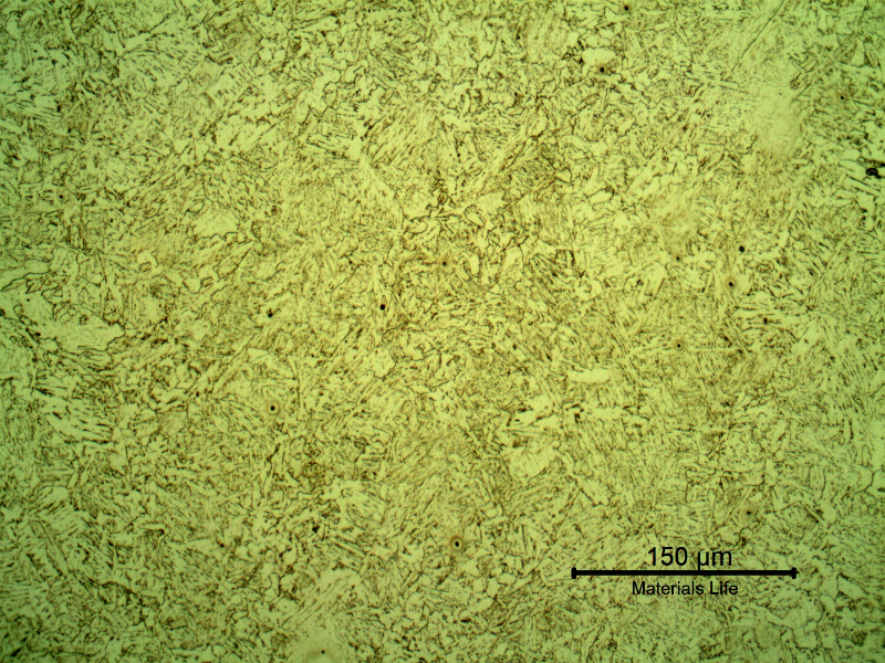 Micrography of a longitudinal section of the pipe substrate showing a uniform bainitic microstructure obtained by the pipe quenching and tempering,
