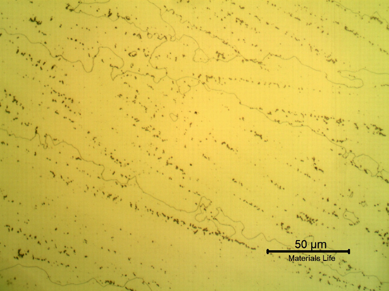 Micrographic detail of a longitudinal section of the pipe in the overlay weld metal, with electrolytic etch that reveals the Ni alloy structure with celular dendritic morphology and precipitates.