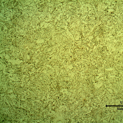 Micrography of a longitudinal section of the pipe substrate showing a uniform bainitic microstructure obtained by the pipe quenching and tempering,