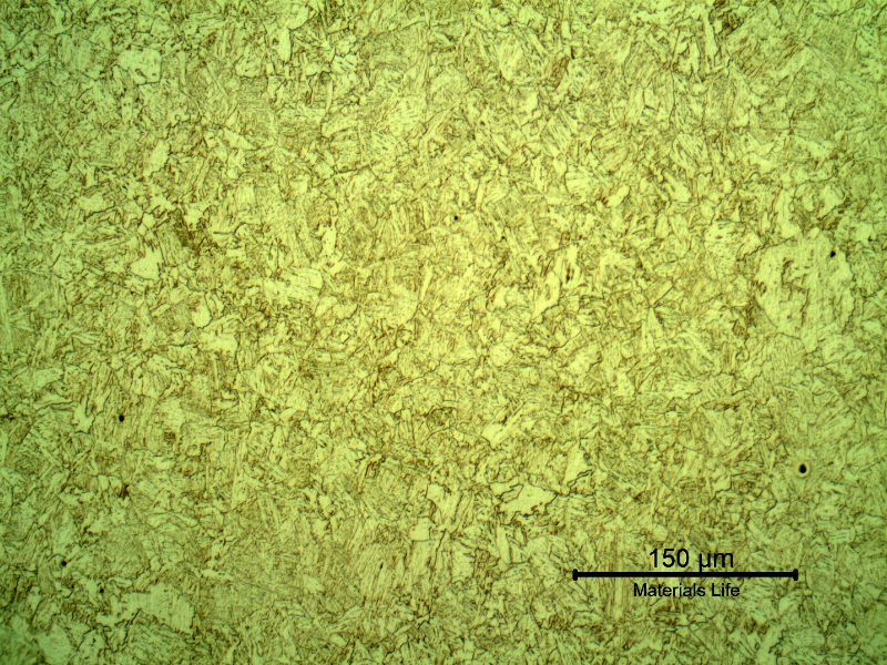 Micrography of a longitudinal section of the pipe substrate showing a uniform bainitic microstructure obtained by the pipe quenching and tempering,