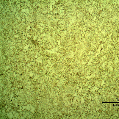 Micrography of a longitudinal section of the pipe substrate showing a uniform bainitic microstructure obtained by the pipe quenching and tempering,