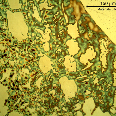 Micrography of the valve at the welded joint of the body to the insert (fillet weld). The cracking was arrested at the position of this welded joint because the structures of the weld metal, insert and heat affected zones are tough (austenitic in the weld metal and insert, and free from sigma in the HAZ) .