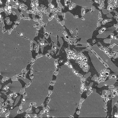 Microstructural analysis of the valve body structure, close to the position where the cracking has occurred.  The structure is ferritic austenitic, with a large amount of detrimental phases associated to the ferritic structure, probably sigma phase.