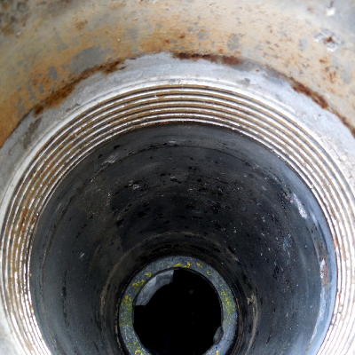 Aspect of the internal side of the drilling tool, after cleaning for inspection. Several regions of corrosion where detected where the drilling mud was adhered and remained uncleaned for a period a little longer than 1 month.