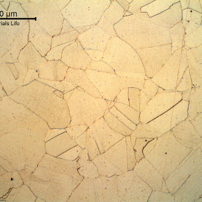 Optical micrography of the transverse section of the drill collar, in the center of the thickness, presenting an uniform, granular, fully austenitic microstructure.