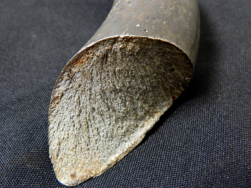 Aspect of the fracture of the spring.  Close to the surface the fracture presents the aspect of rusted spots.