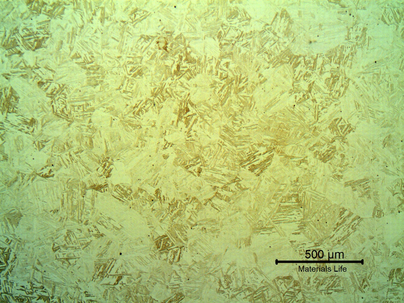 Microstructure of the spring in a transverse section, presenting an aged martensitic structure.