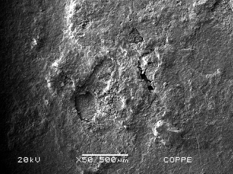 Corroded spots (shallow pits full of products) at the spring surface.