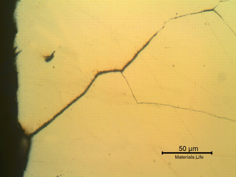 Micrographic detail of a longitudinal section of the spring indicating that under the deposits there are intergranular cracks initiating at the spring surface.
