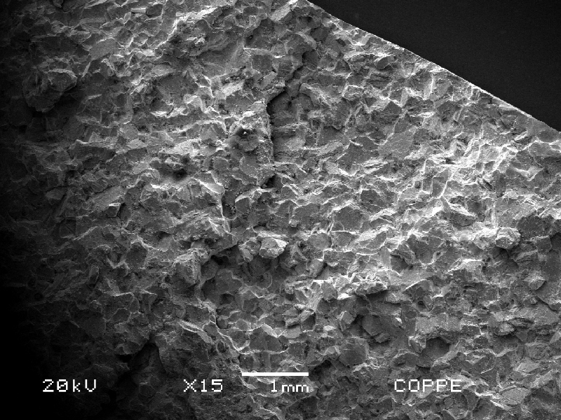 The scanning electron microscopy image presents the fracture surface at the fracture initiation point. The fracture is intergranular.
